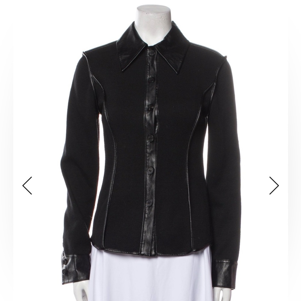 LVIR Ribbed Knit & Faux Leather Button Down Shirt 06